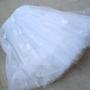 Velcro Wrap White Tulle Skirt Sequin Pearl Lace Bridal Wedding Dress S/M